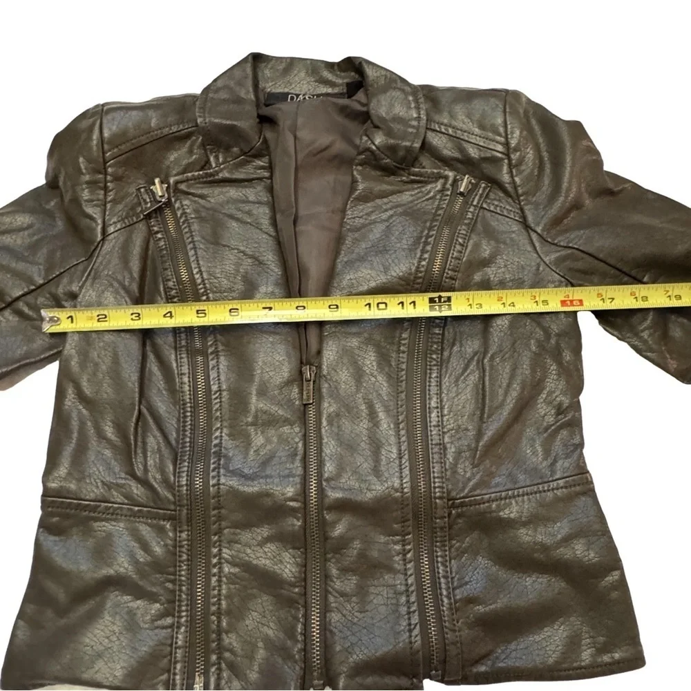 DASH by Kardashian Women's Brown Faux Leather Jacket Size XXS Peplum Pockets NEW - Picture 10 of 15